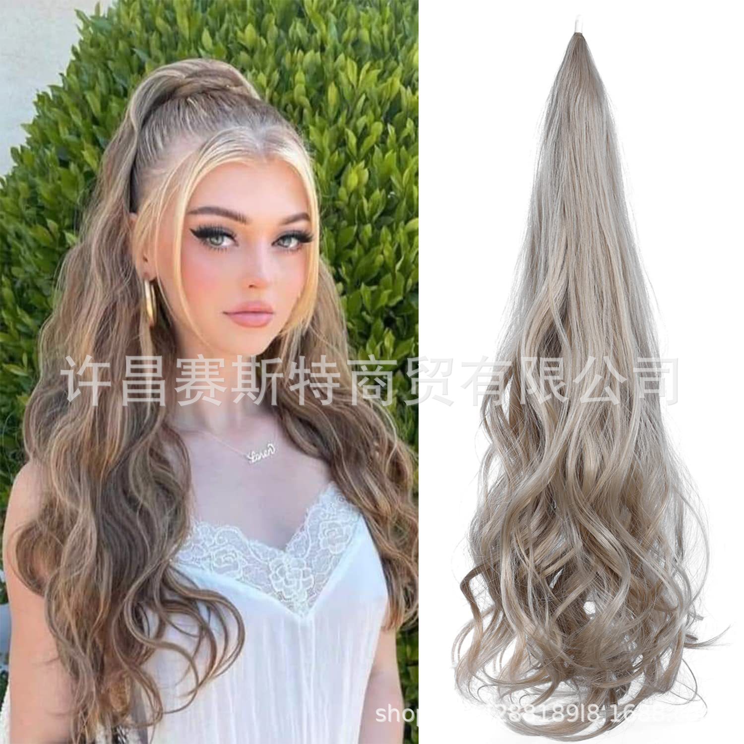 Comercio exterior transfronterizo europeo y americano fibra química peluca 32in gran pelo Cola de Caballo abrigo extensión del pelo peluca caliente