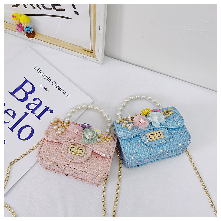 Girl'S Cloth Flower Bow Knot Cute Sequins Pearls Square Lock Clasp Crossbody Bag display picture 47