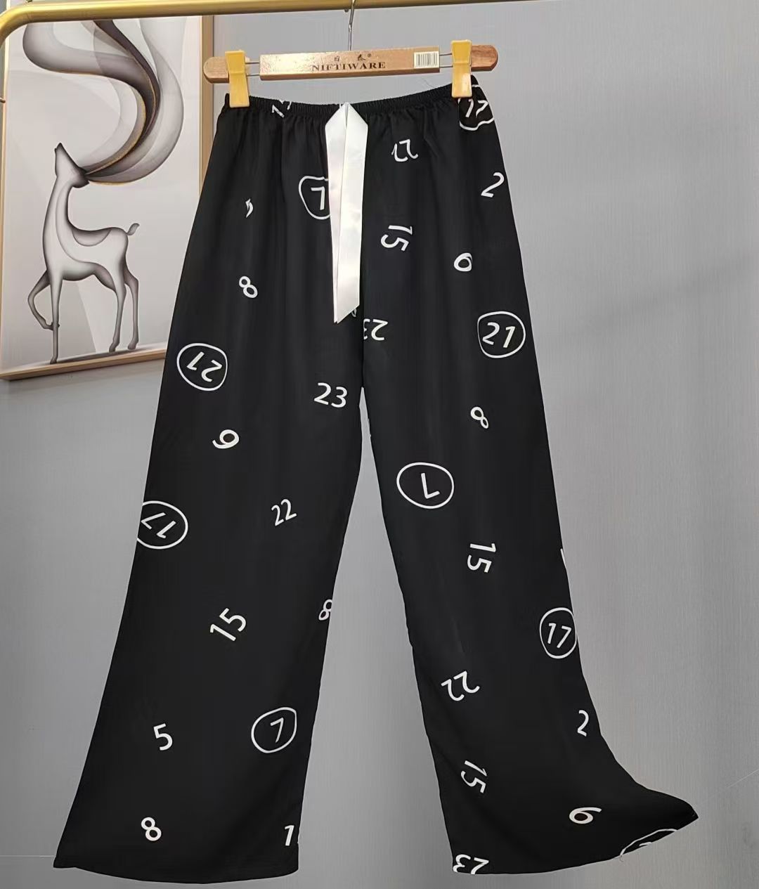 Pijama de seda de algodón para mujer, pantalones anchos de mujer embarazada de seda de algodón con estampado fino de verano