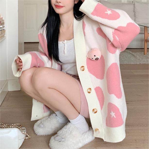 软糯设计显瘦毛衣外套2025秋冬日系慵懒风小熊女装针织开衫女宽松|undefined