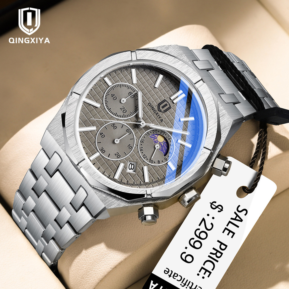 QINGXIYA QINGXIYA luxury chronograph quartz watch men's stainless steel waterproof luminous fashion watch