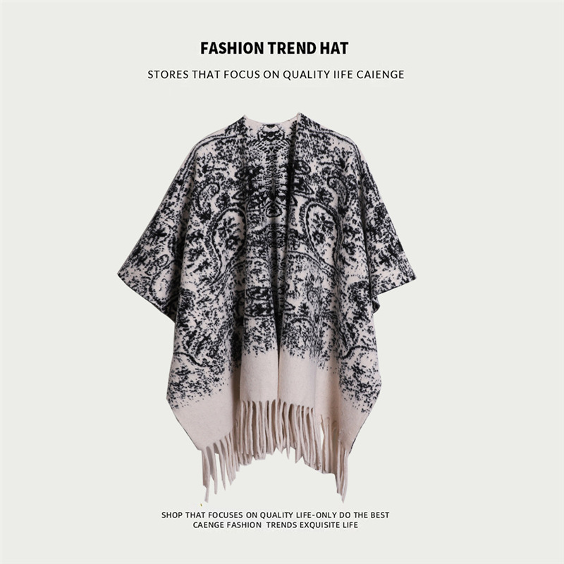 Imitation Cashmere Pure Color Shawl Women's Autumn and Winter Oversized Thickeneded Cloak Outwear Travel Air-Conditioned Room Slit Cloak Blanket