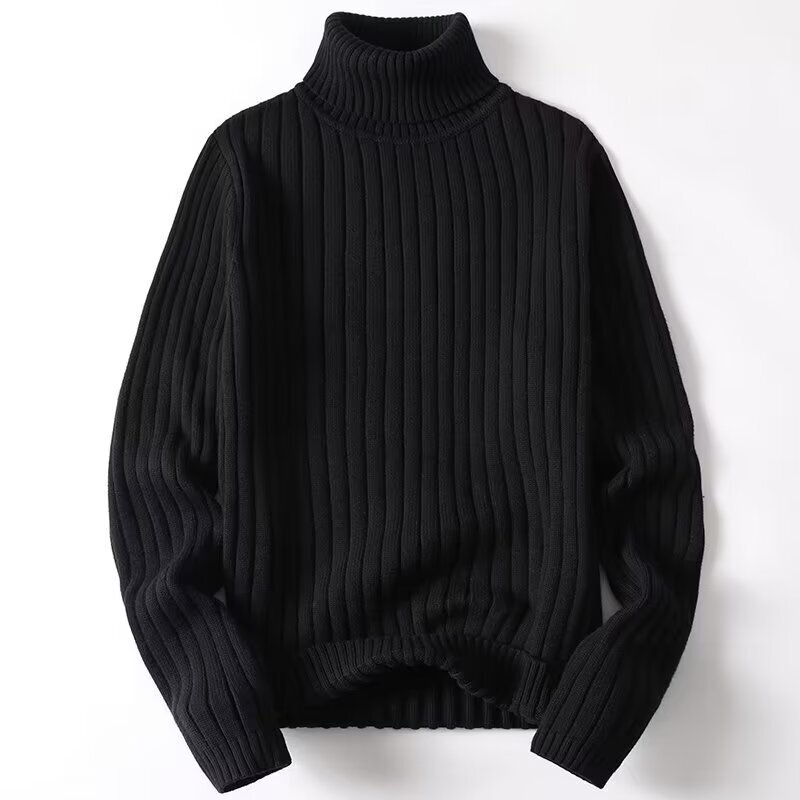Winter Men's Turtleneck Sweater Fashionable Slim-fit Thickened Base Sweater Youth Long Collar Solid Color Striped Sweater for Men