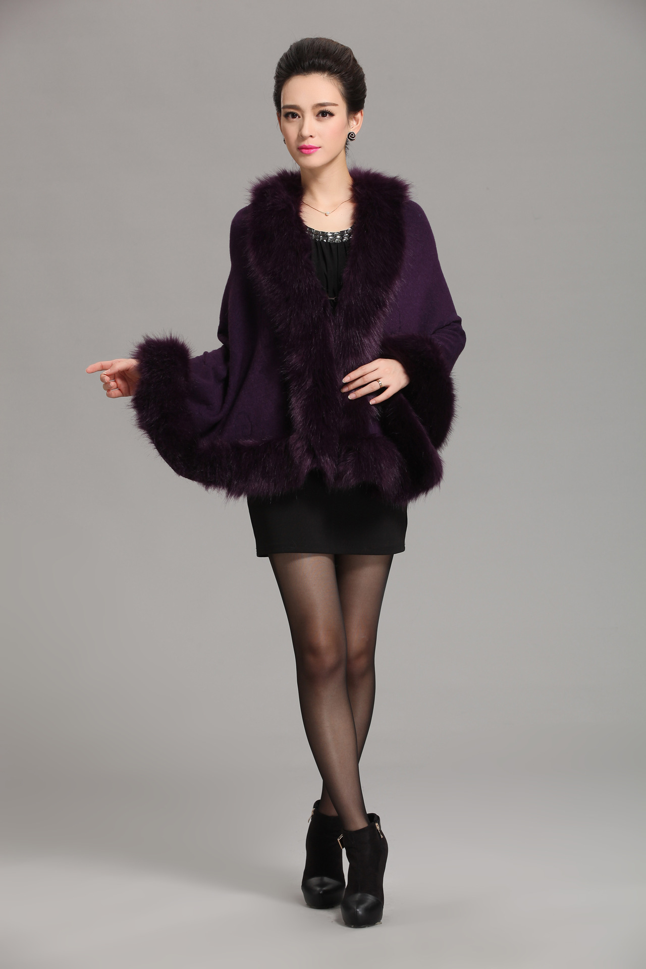 new  fox fur shawl cape large size women's knitted cardigan jacket_voghion.com
