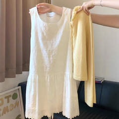 フランス風優しさ刺繍レースベストワンピース子供夏2025新作小柄重ね着スーツスカート