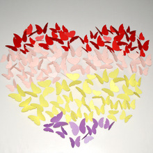 48只裝珠光紙蝴蝶仿真蝴蝶跨境3D立體冰箱婚慶房扮家居牆貼紙裝飾