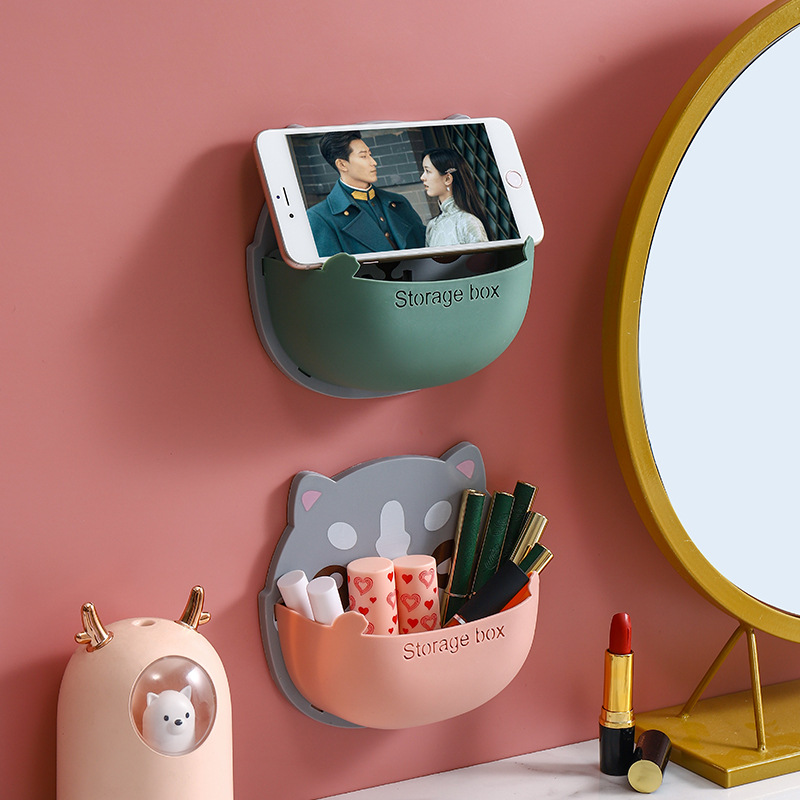 Caja de almacenamiento montada en la pared estante de almacenamiento creativo Soporte para teléfono móvil de carga sin perforaciones de pared estante de almacenamiento multifuncional para el hogar