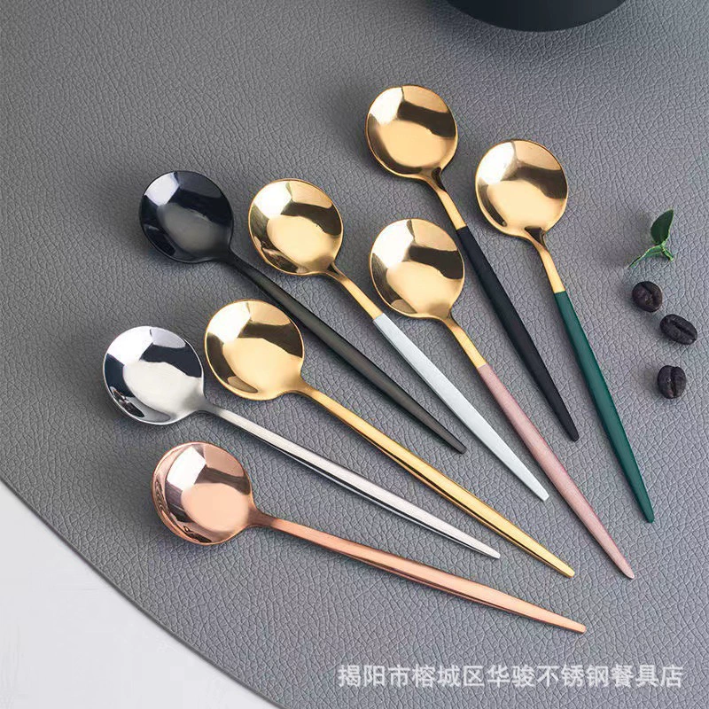 Маленькая круглая ложка из нержавеющей стали Креативная Золотая ложка для смешивания из нержавеющей стали с длинной ручкой Кофейная медовая десертная ложка Кружка Ложка