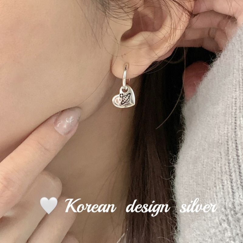 韓國東大門ins風飾品 S925純銀耳環氣質星球愛心形耳圈高級感耳扣