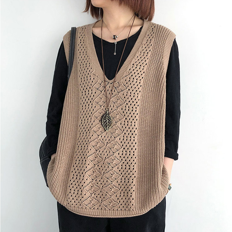 Cross-Border Knitted Vest for Women, 2026 Spring/Summer/Autumn Thin Loose Plus-Size Outerwear V-Neck Retro Pullover Vest