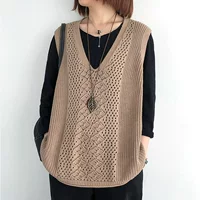 Knitted spring thin retro vest sleevless, oversize, V-neckline
