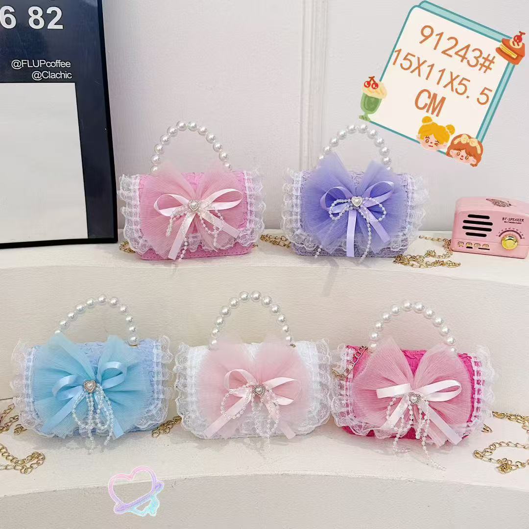 Nuevo encaje perla arco bolso cuadrado bolso de estilo extranjero versátil pequeño viento fragante bolso de chicas bolso de moda bolso de niños