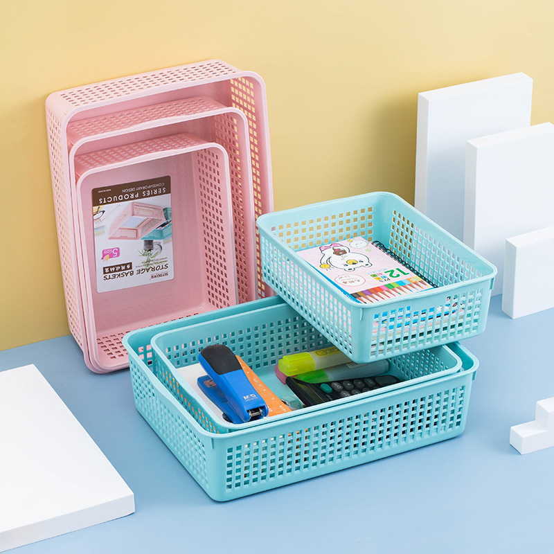Rectangular plastic basket bathroom storage basket kitchen desk storage basket European storage basket small home storage basket