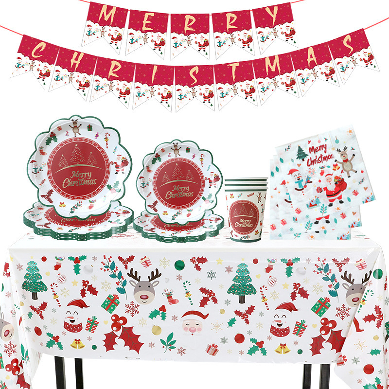 Disposable plate paper cup paper plate Christmas decorations tableware suit paper towel tablecloth Christmas party plate
