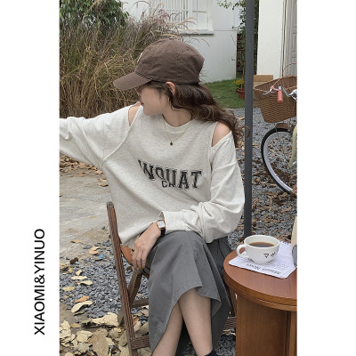 [Ovann] 8854 Early Autumn new pattern strapless Scheming Long sleeve Sweater T-shirts Easy letter printing jacket
