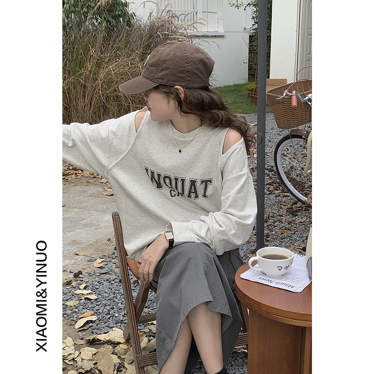 [Ovann] 8854 Early Autumn new pattern strapless Scheming Long sleeve Sweater T-shirts Easy letter printing jacket