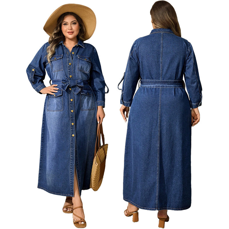 218846 # European size cross-border Amazon independent store women's plus-size denim button-down denim dress 218846 # European size cross-border Amazon independent store women's plus-size denim button-down denim dress