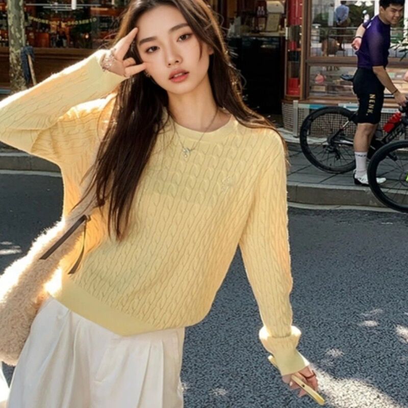 麻花套头毛衣内搭针织高级感针织衫女2025新款秋冬修身打底短上衣|undefined