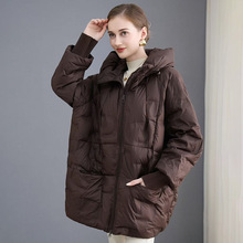 2025秋冬欧洲站宽松大码压胶时尚连帽白鸭绒冬装保暖外套外贸款