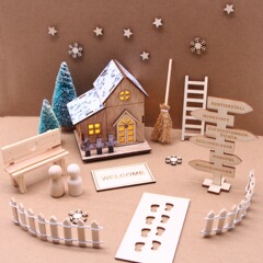 ドールハウス ドールハウス ミニ LED クリスマス ウッドハウス ミニチュア クリスマス シーン 小道具 モデル アクセサリー