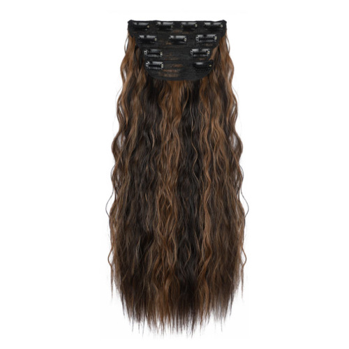 European and American Women's Long Wavy Natural Simulation Hairpiece Four-Piece Set for Volume Enhancement and Fluffiness Hair Top