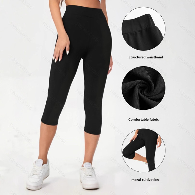 Cross-Border Women's Solid Color Leggings Summer Thin Elastic High-Waisted Yoga Pants Lightweight Comfortable Leggings European and American