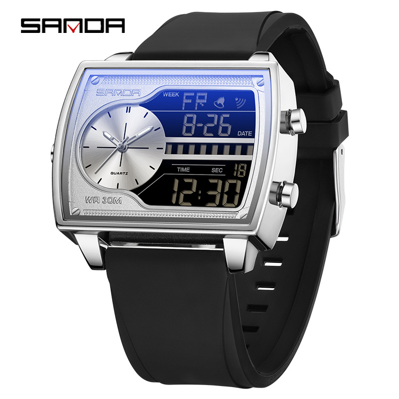 SANDA SANDA 6163 nuevo reloj electrónico de moda doble pantalla multifuncional reloj de hombre impermeable calendario de luz nocturna reloj de hombre