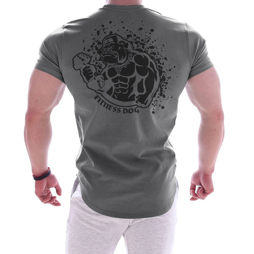 Summer sports quick-drying round neck T-shirt large size printed European and American men's short-sleeved tight running fitness training top