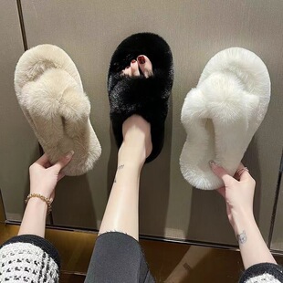 Autumn and Winter Mao Mao Shoes Cotton Slippers Women's Outer Wear Home Warm Non-slip Cotton Slippers fleece-lined Thickened Plush Slippers