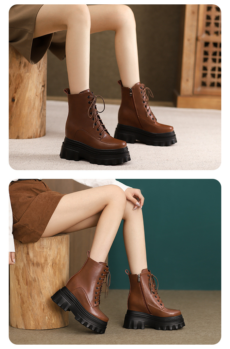 Boot nữ đế tăng chiều cao 10cm dây buộc mùa thu đông — Lớp lót nhung đen, Lớp lót đơn màu nâu sẫm, Lớp lót đơn màu đen, Lớp lót nhung màu nâu sẫm chi tiết 10