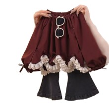 女童秋季套装2025新款女宝宝时尚娃娃衫儿童韩版牛仔喇叭裤两件套