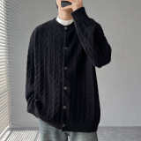 2026秋季青少年韩系风黄色长袖针织开衫宽松圆领透气罗纹底摆，男装针织衫/毛衣，星座614