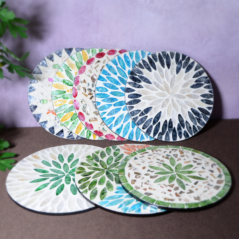 Plate Mat Insulation Mat Light Luxury Creative Shell Western Food Placemat Round Coaster-Like Household Tray Inlaid with High-End Shells