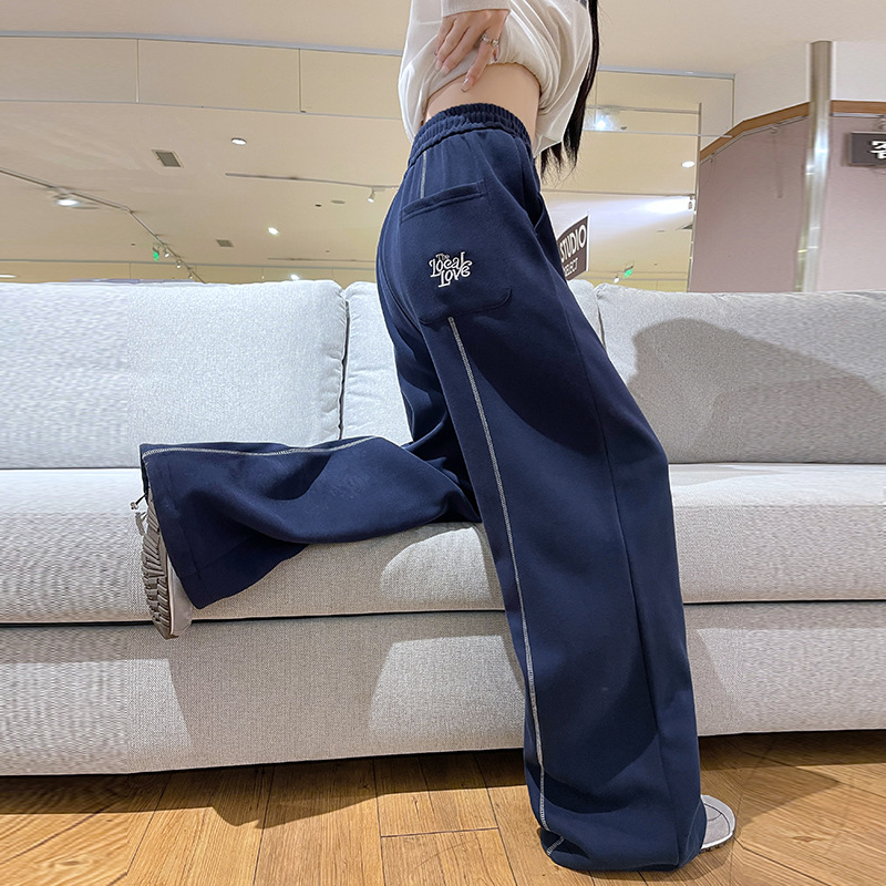 American-Style Lazy Style Color-Blocked Sports Sweatpants for Women, New Spring and Summer High-Waisted Slimming Wide-Leg Pants, Loose Straight Casual Pants