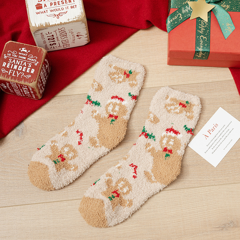 クリスマスの靴下のプレゼントの箱の女性のサンゴの絨毯の厚い保温の家の床の靴下の秋冬のぬいぐるみの床の靴下の睡眠の靴下|undefined