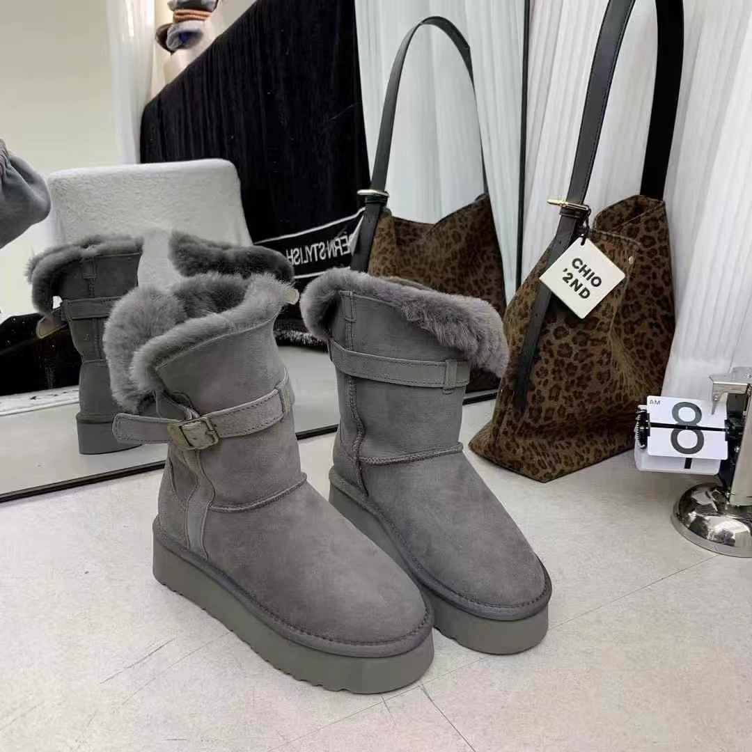 Женские зимние ботинки Yuzu на толстой подошве, серые, 2025 года, новые, двойного ношения, длинные, утолщенные, теплые, высокие, из хлопчатобумажной ткани