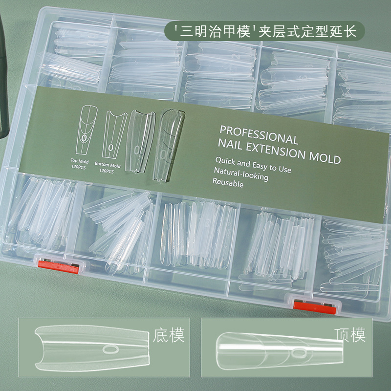 Escalera de perro fino sándwich elíptico molde de película de uñas rápida extensión de uñas cristal sin papel molde de construcción de fototerapia transparente