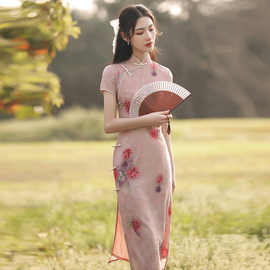 旗袍女夏季2024年新款少女民国风改良年轻款司藤老上海连衣裙优雅
