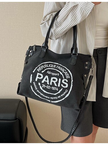 New all-matching women's bag, fashionable portable women's bag, trendy letters, tote commuter large-capacity single-shoulder diagonal canvas bag