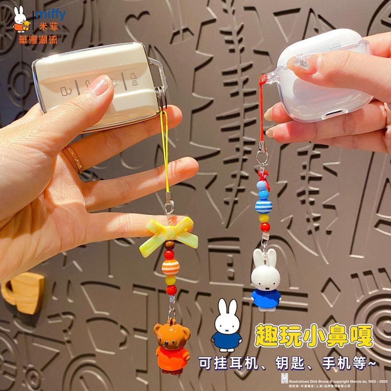 本物のミッフィーミッフィーウサギの小さな鼻キーホルダーペンダント女性かわいい diy カップル携帯電話チェーンリングスクールバッグペンダント|undefined