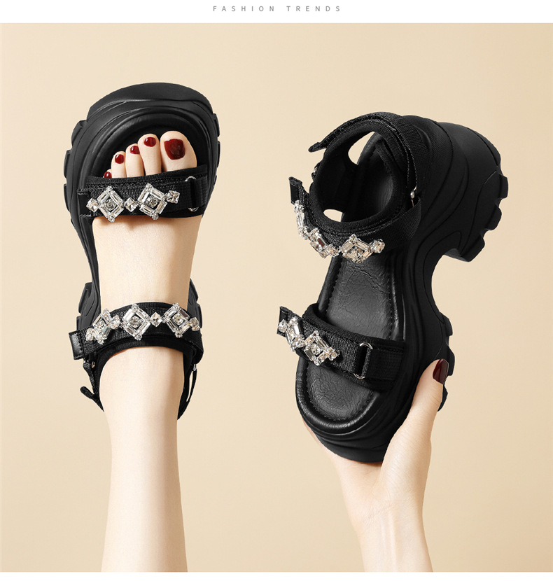 Sandal thể thao đế dày đính đá phong cách La Mã — JST 7186 bạc, JST 7186 màu đen chi tiết 5