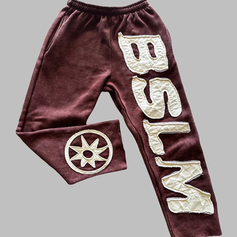 Pantalones Sueltos con Bordado de Letras y Estampado de Poliéster y Chenilla