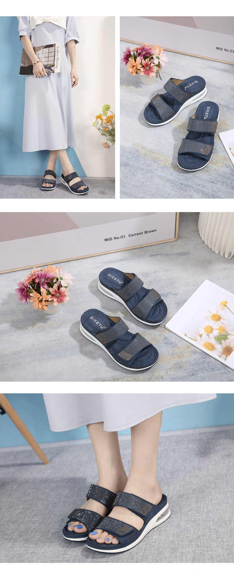 A1454 610K GIÀY DÉP SANDAL NỮ HUITDTU BIG SIZE NGOẠI CỠ GẮN ĐÁ PHONG CÁCH ÂU MỸ ĐẾ XUỒNG GIÀY DÉP NỮ G02 SẢN PHẨM MỚI