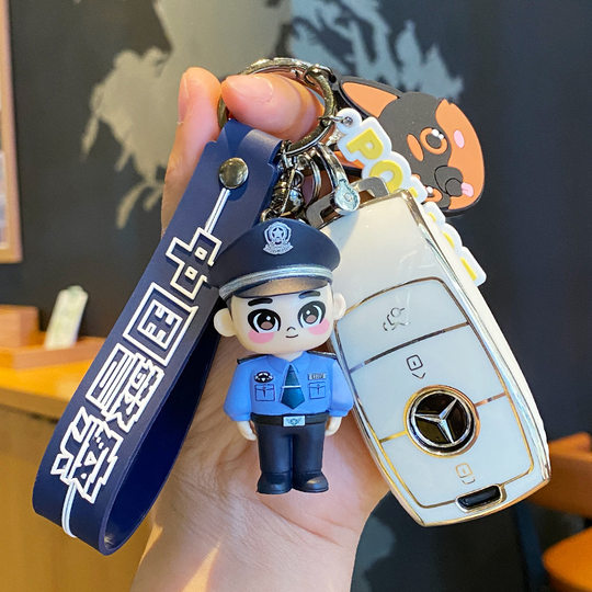 Corn police Doll Doll keychain hand-made traffic police model small jewelry pendant creative car key chain