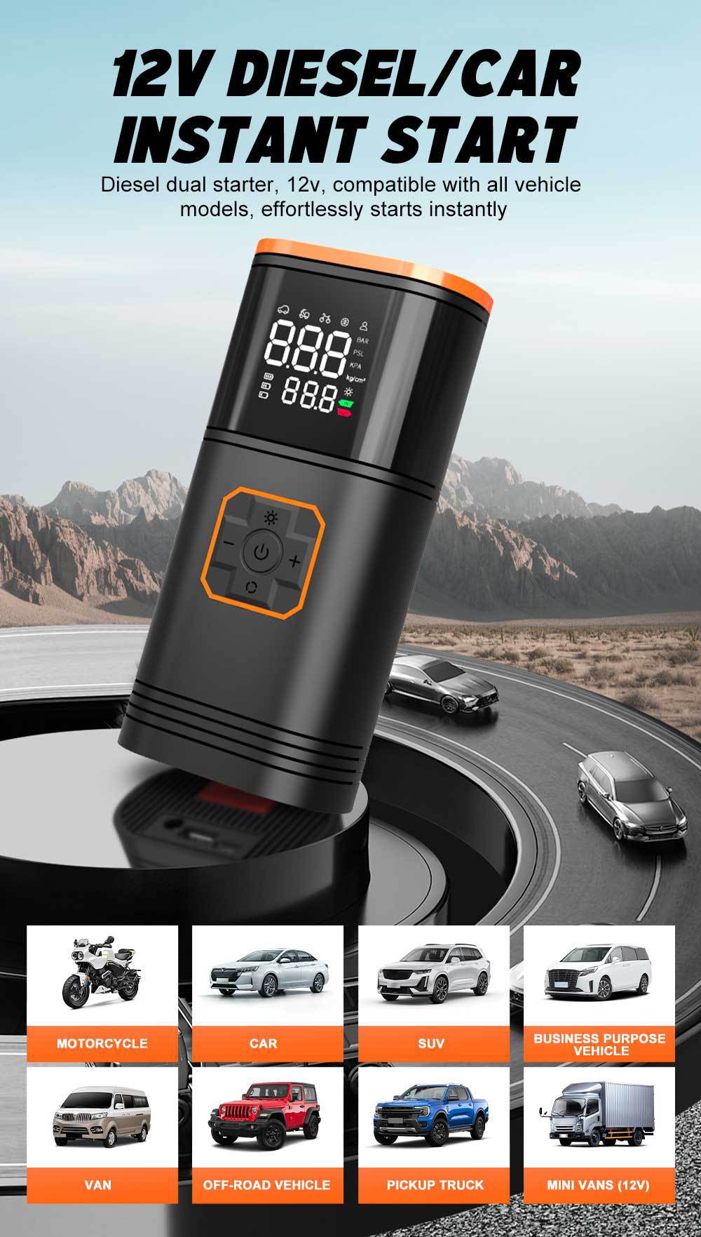 Cross-border electric air pump, car-mounted air pump, rechargeable digital display wireless tire inflator, car emergency starting power supply