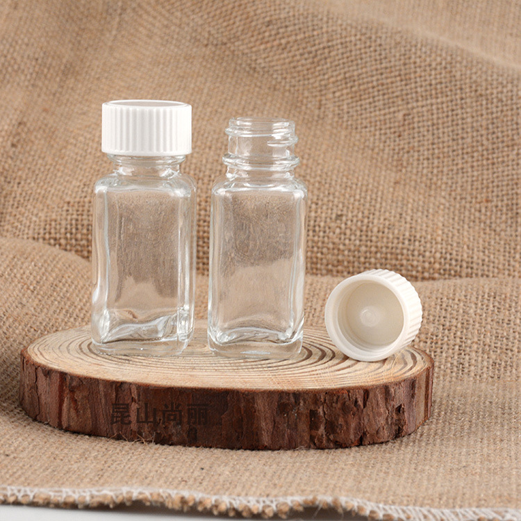 现货15ml方形透明玻璃瓶 墨水包装矩形精油瓶 滴管纯露白方瓶密封