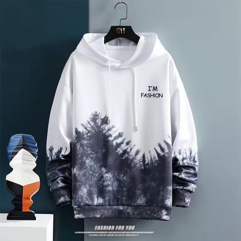Suéter con capucha traje Otoño de los hombres nueva moda teñido de color degradado impresión de los hombres abrigo estudiante de manga larga top
