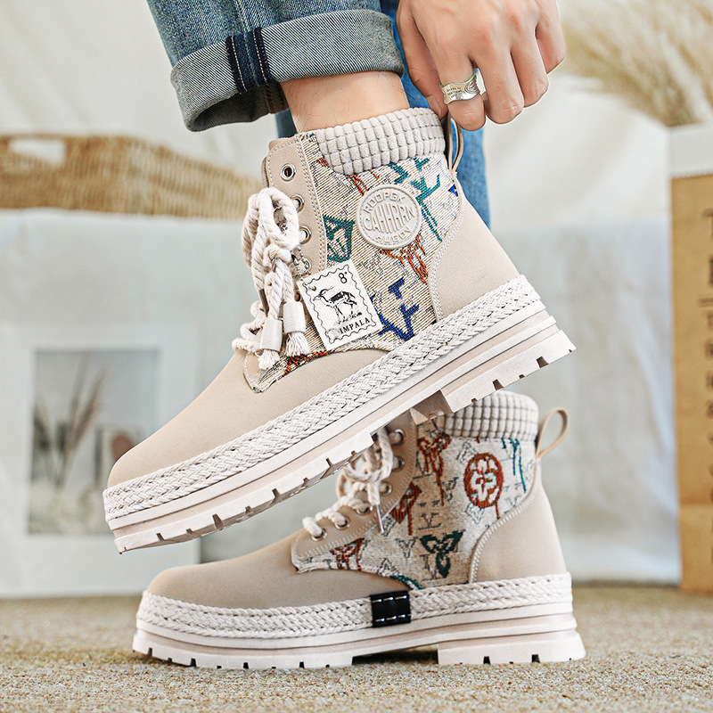 Botas de herramienta de tela de paja de Martin, zapatos de motocicleta de hombre, zapatos de moda casuales al aire libre, zapatos de hombre de estilo británico transfronterizo