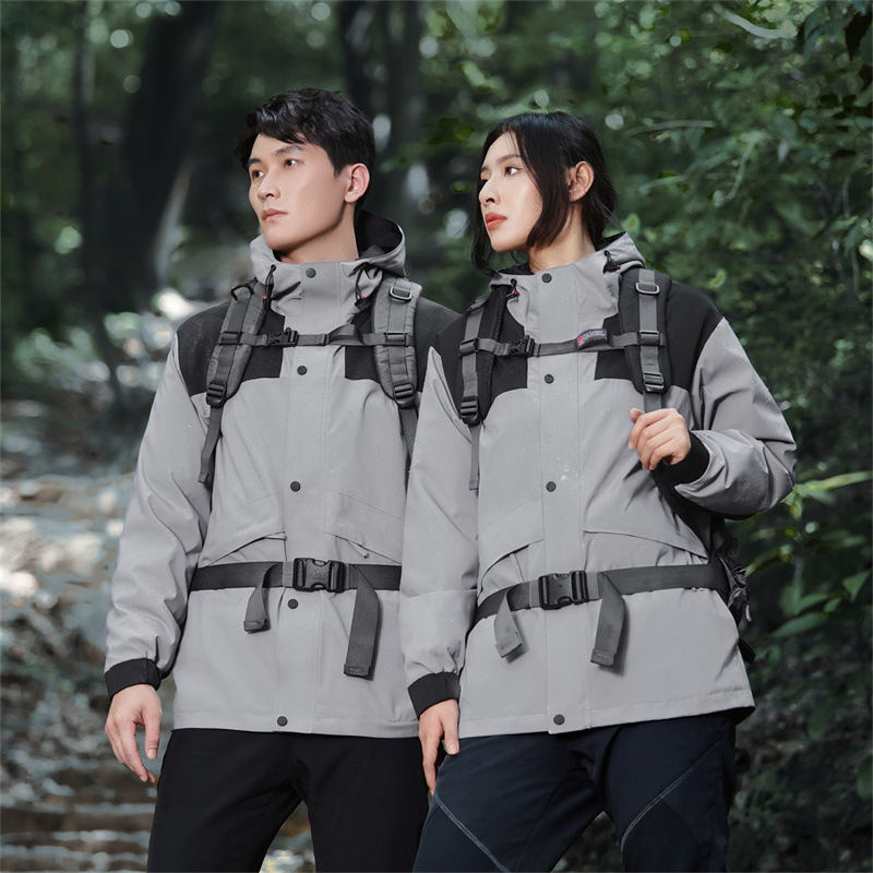 New Outdoor Fashion Color-Block Hooded Jacket Three-In-One Detachable Mountaineering Workwear down Jacket