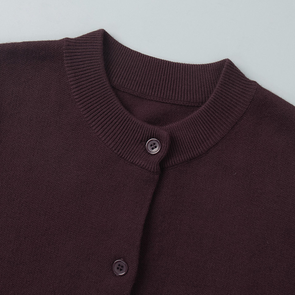 Bộ len dệt kim nữ áo cardigan tay dài quần dài màu trơn — Màu nâu, màu xám, mơ chi tiết 17